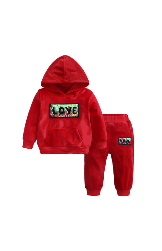 Kid's Spelling Hooded Gold Velvet Pyjama Sets