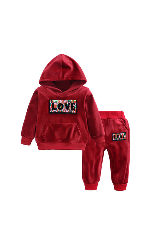 Kid's Spelling Hooded Gold Velvet Pyjama Sets