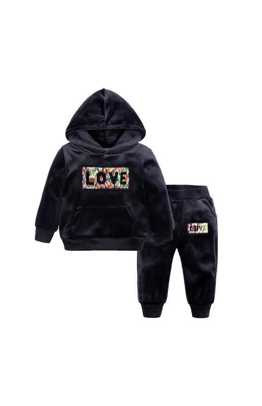 Kid's Spelling Hooded Gold Velvet Pyjama Sets