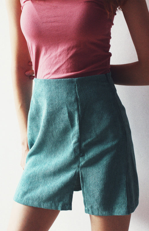 High Waist Corduroy Skirt Solid Split A-Line Skirt
