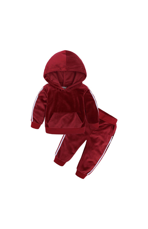 Children's Hooded Side Strip Gold Velvet Pyjama Sets