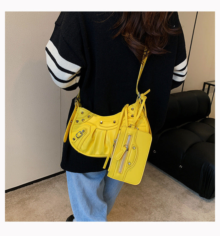 Rivet Heavy Industry Pleated Shoulder Underarm Bag Messenger Bag