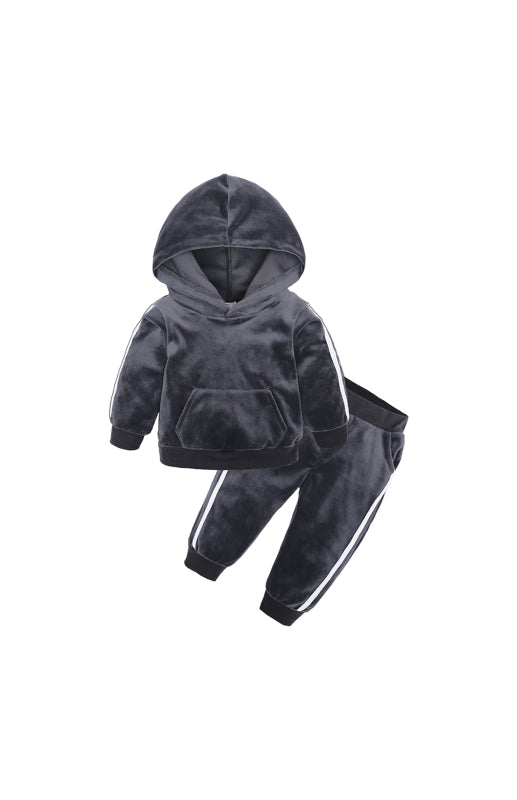 Children's Hooded Side Strip Gold Velvet Pyjama Sets