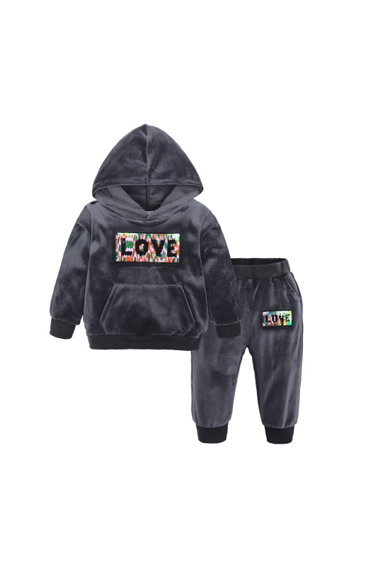 Kid's Spelling Hooded Gold Velvet Pyjama Sets