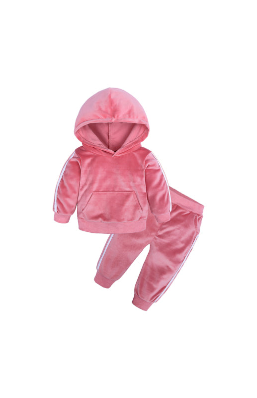Children's Hooded Side Strip Gold Velvet Pyjama Sets