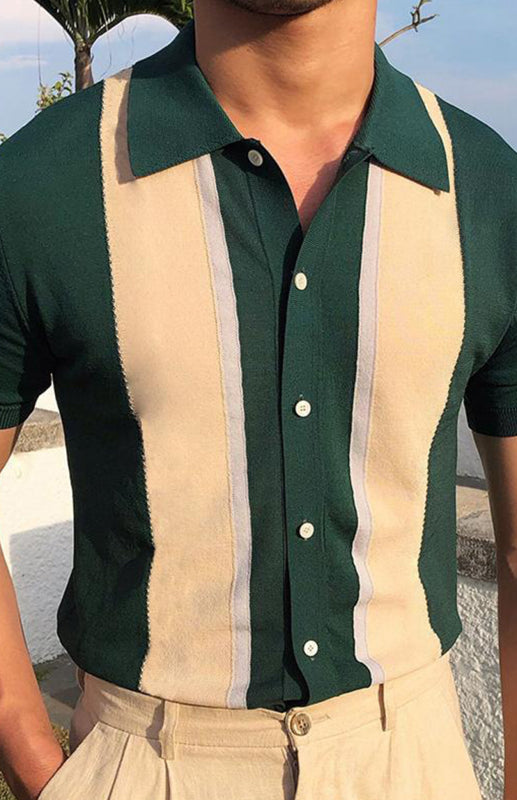 Collision T-Shirt Single-Breasted Cardigan Knitted Short-Sleeved Polo Shirt