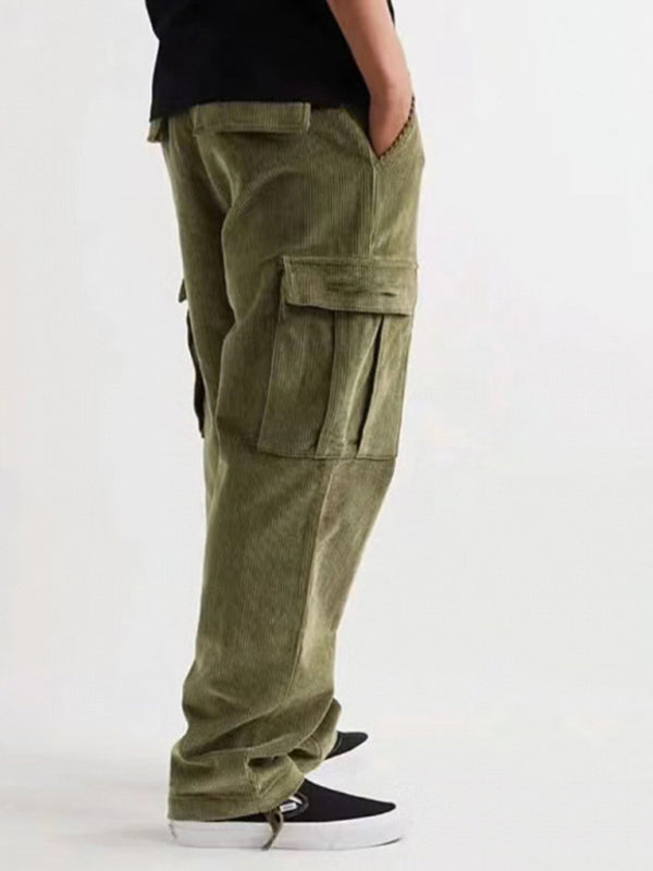 Corduroy multi-pocket straight trousers men's sweeping pants men's casual loose trousers
