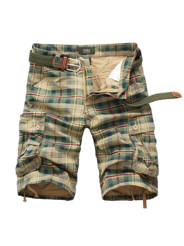 Men's Plaid Print Without Belt Cargo Shorts