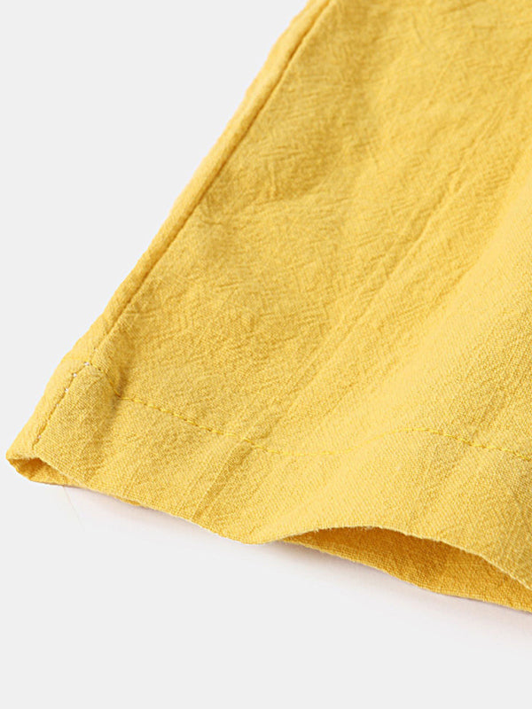 Men's Solid Color Linen And Cotton Blend Shorts