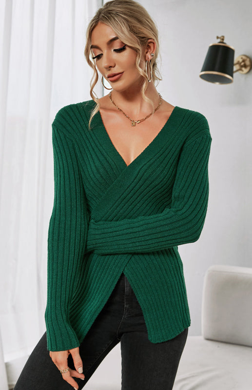 Women's V-Neck Pullover Cross Sweater
