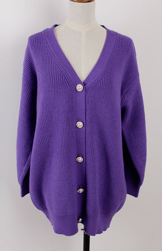 Candy Color Casual Loose Knit Button Cardigan