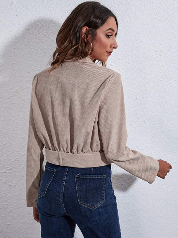 Women's suit collar corduroy jacket autumn winter long sleeve short coat