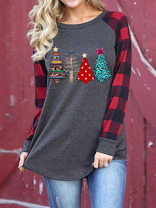 Christmas Tree Colorblock Raglan Sleeve Top