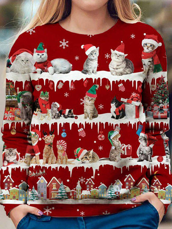 Women's Casual Top Crew Neck Print Christmas T-Shirt