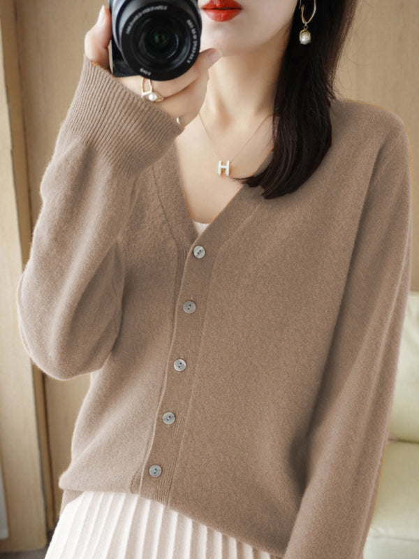 Women’s V-neck Button-front Closures Long Sleeves Cardigan