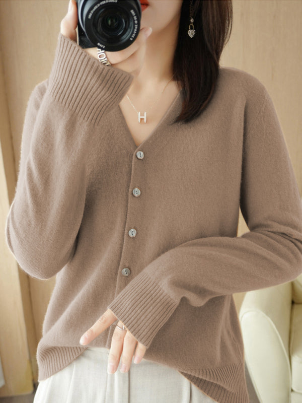 Women’s V-neck Button-front Closures Long Sleeves Cardigan