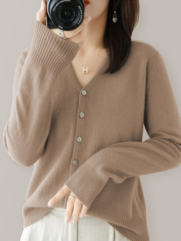 Women’s V-neck Button-front Closures Long Sleeves Cardigan