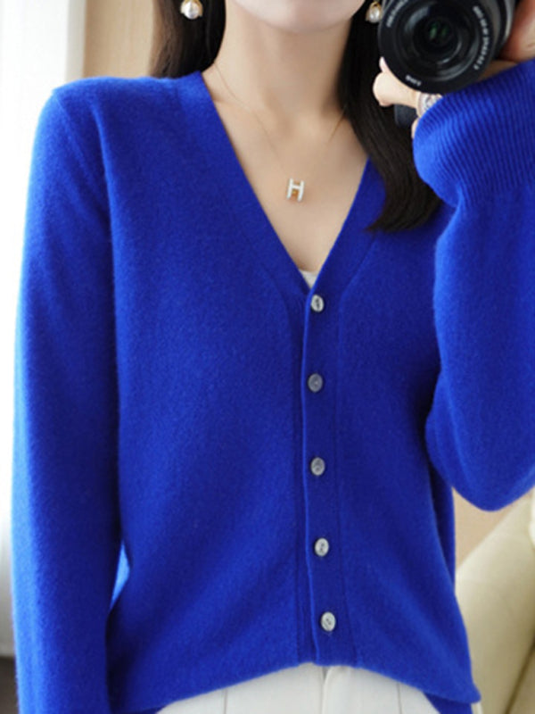 Women’s V-neck Button-front Closures Long Sleeves Cardigan