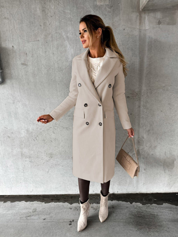 Women’s Classy Business Casual Overcoat With Button Fastens And Front Pockets