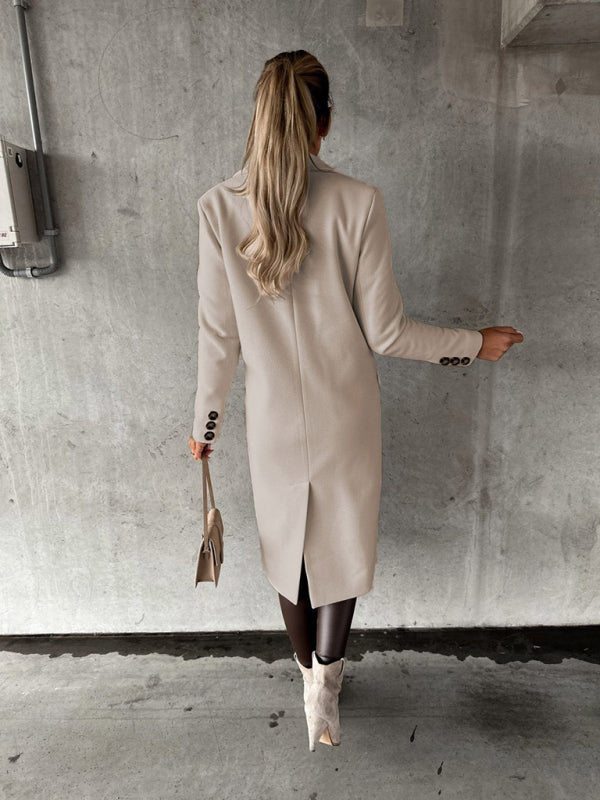Women’s Classy Business Casual Overcoat With Button Fastens And Front Pockets