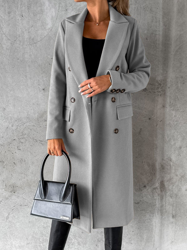 Women’s Classy Business Casual Overcoat With Button Fastens And Front Pockets