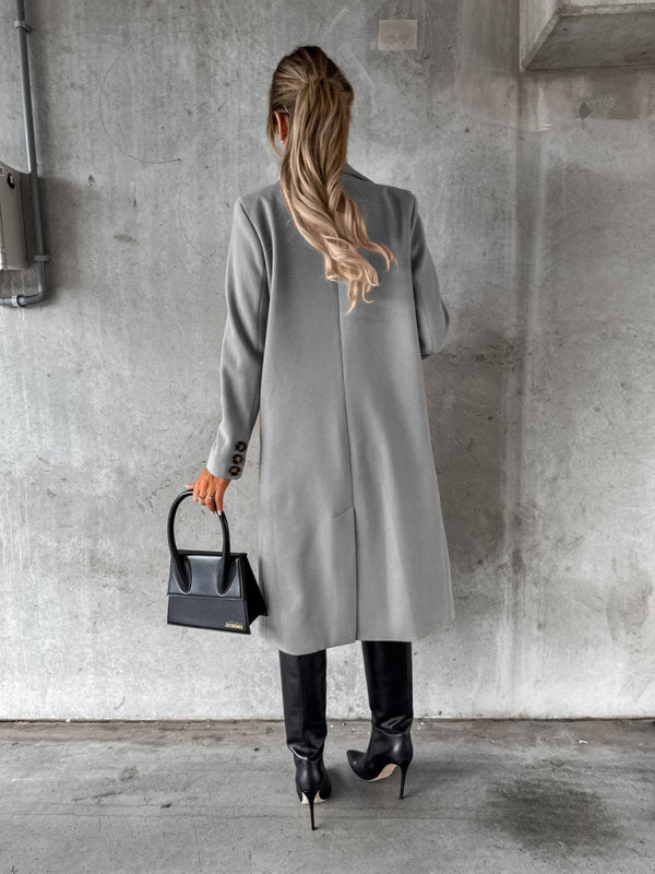 Women’s Classy Business Casual Overcoat With Button Fastens And Front Pockets