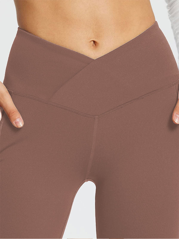 Women’s Solid Color Full Length Pocket Waist Flare Leggings