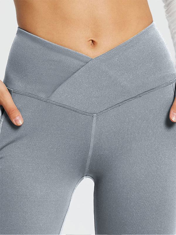Women’s Solid Color Full Length Pocket Waist Flare Leggings