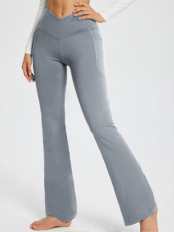 Women’s Solid Color Full Length Pocket Waist Flare Leggings