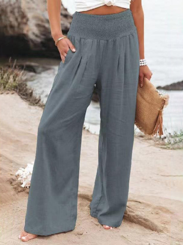 Casual wide-leg cotton and linen loose trousers