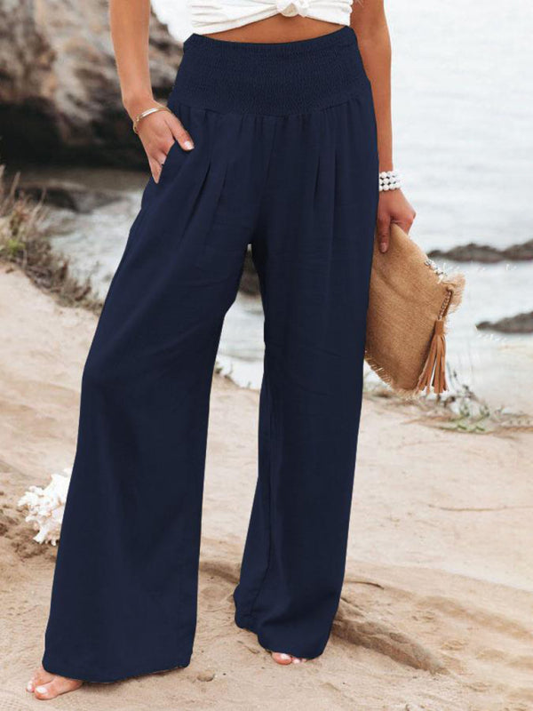 Casual wide-leg cotton and linen loose trousers