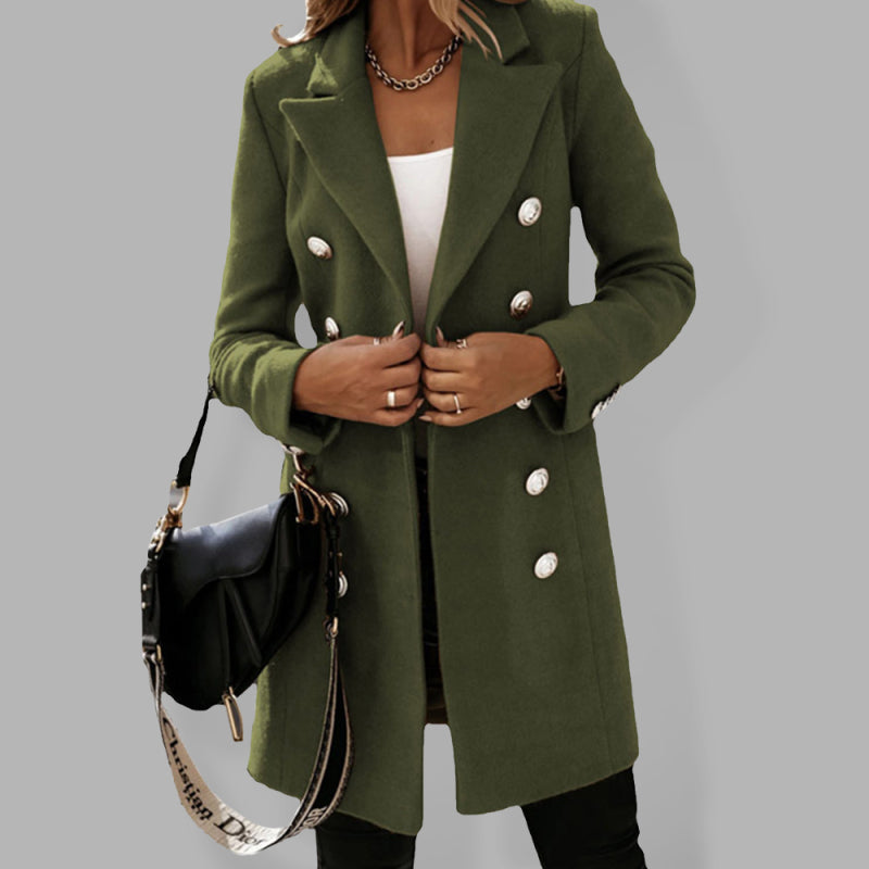 Autumn and winter long sleeve double breasted woolen coat