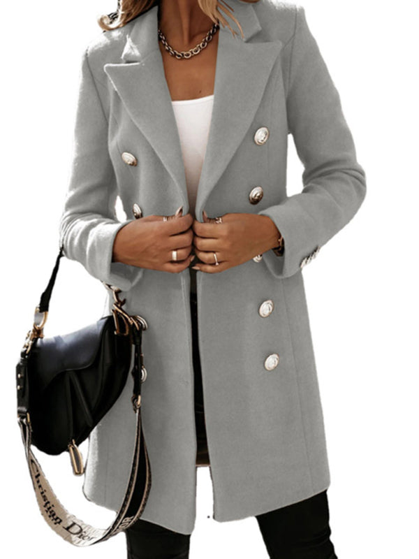 Autumn and winter long sleeve double breasted woolen coat