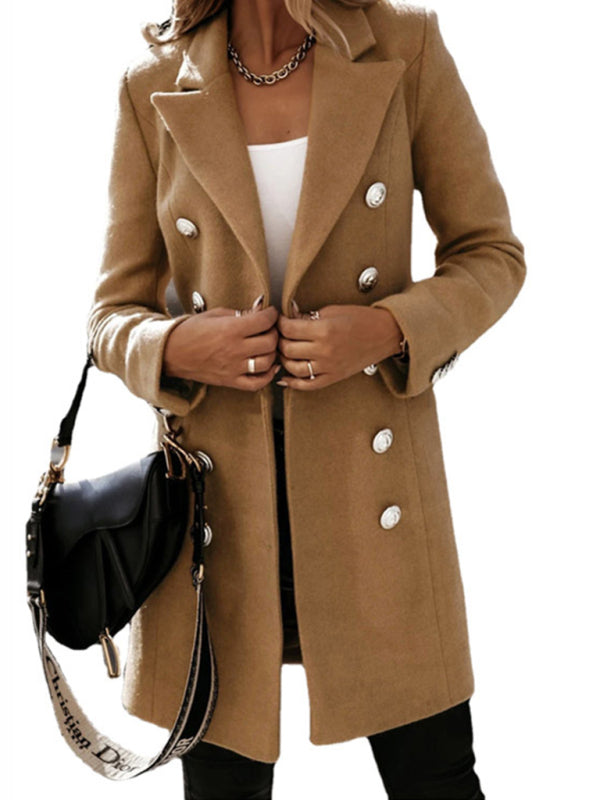Autumn and winter long sleeve double breasted woolen coat