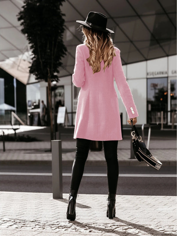 Autumn and winter long sleeve double breasted woolen coat