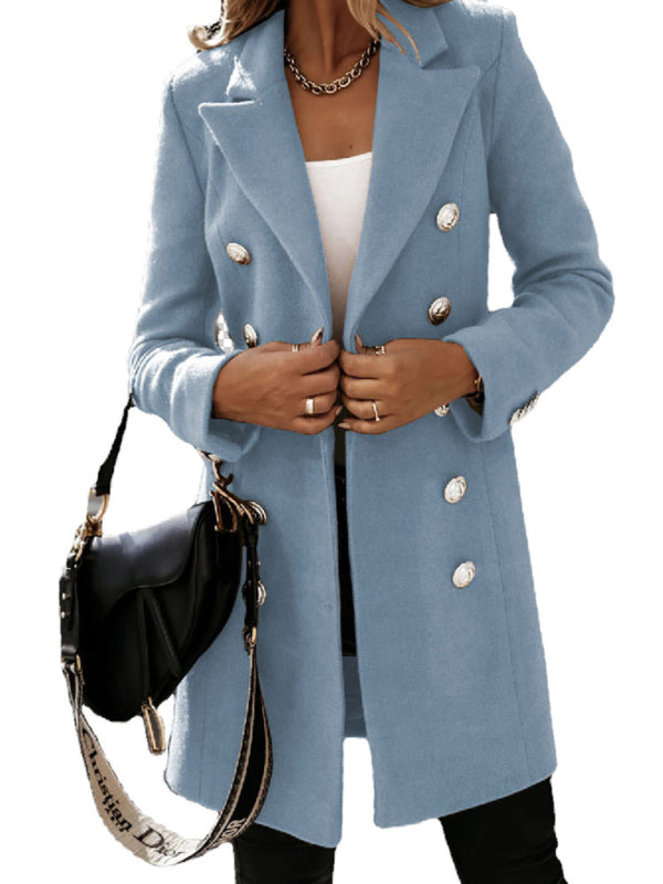 Autumn and winter long sleeve double breasted woolen coat