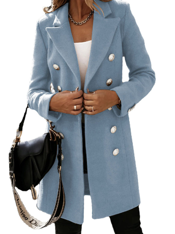 Autumn and winter long sleeve double breasted woolen coat