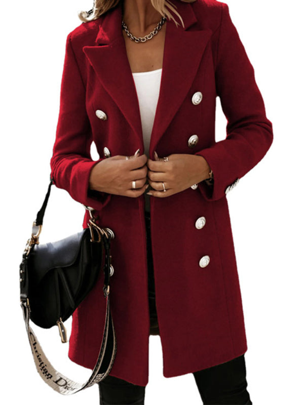 Autumn and winter long sleeve double breasted woolen coat