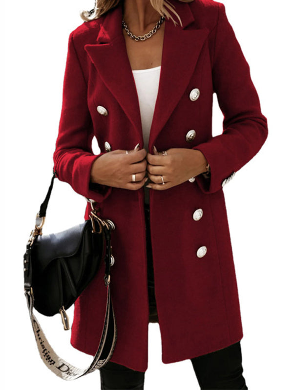 Autumn and winter long sleeve double breasted woolen coat