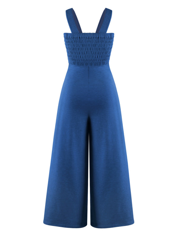 Women's Square Neck Casual Slim Pleated Jumpsuit