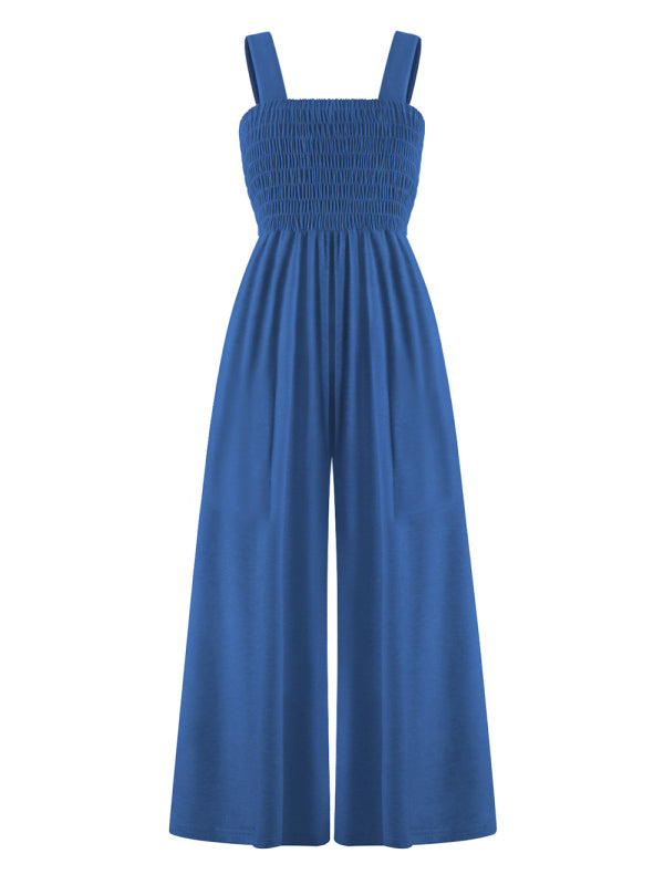Women's Square Neck Casual Slim Pleated Jumpsuit
