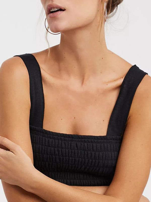 Women's Square Neck Casual Slim Pleated Jumpsuit