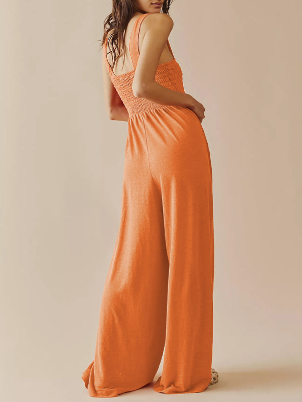 Women's Square Neck Casual Slim Pleated Jumpsuit
