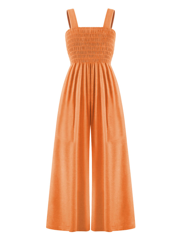 Women's Square Neck Casual Slim Pleated Jumpsuit