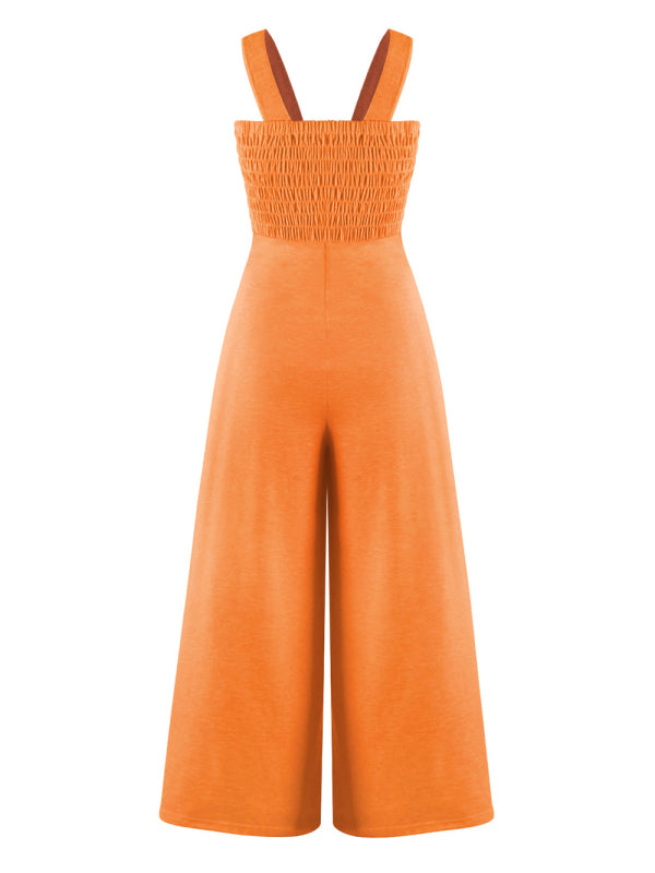 Women's Square Neck Casual Slim Pleated Jumpsuit