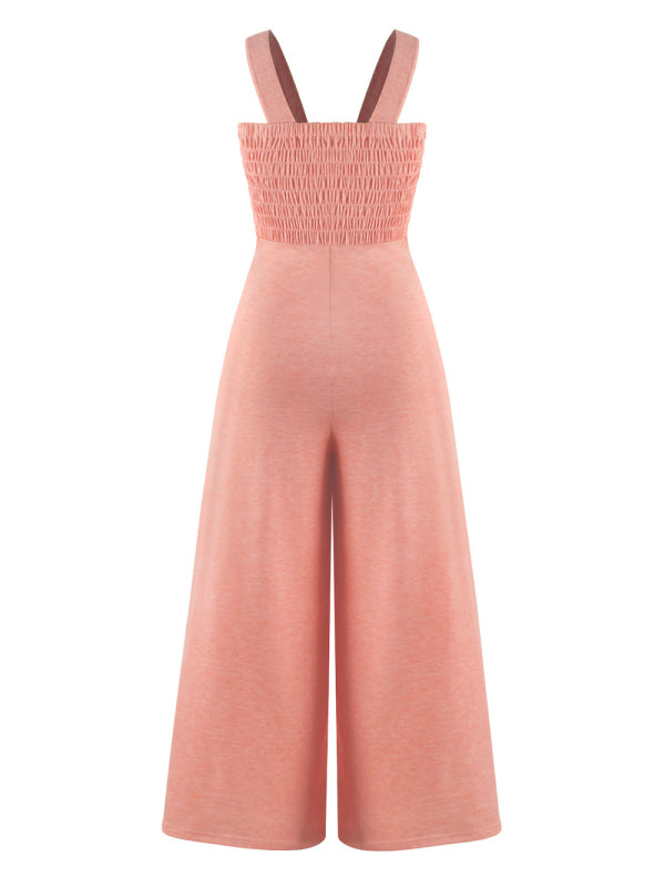 Women's Square Neck Casual Slim Pleated Jumpsuit