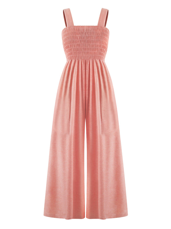 Women's Square Neck Casual Slim Pleated Jumpsuit