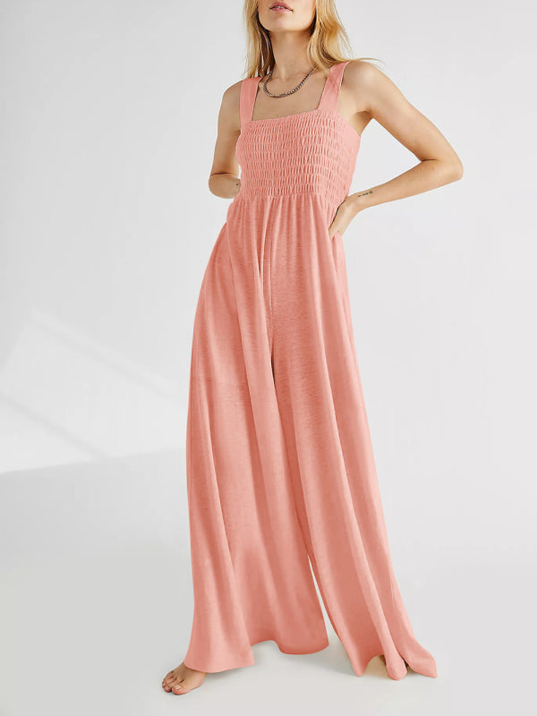 Women's Square Neck Casual Slim Pleated Jumpsuit