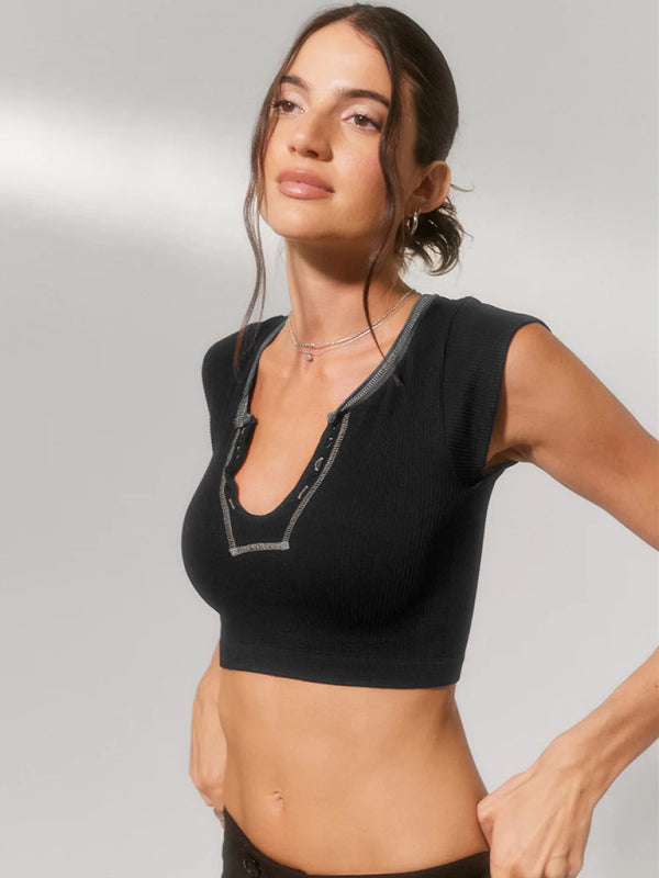 Women's V-neckline Cropped Baby Tee