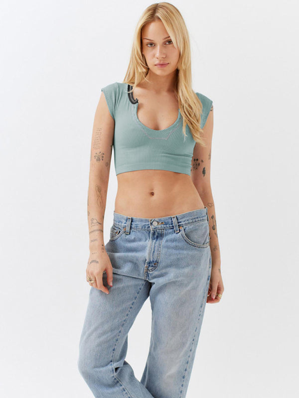 Women's V-neckline Cropped Baby Tee